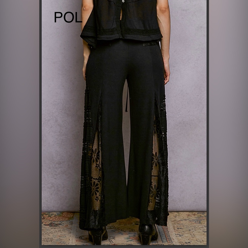 BPB217-9🖤NEW! POL spectacular black tie waist pants w/lace inset bottoms! wow! - Picture 2 of 7